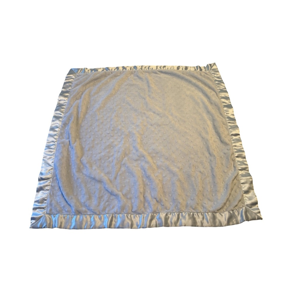 Mud Pie Baby Blanket Light Blue Minky Dot Satin Back Trim Security Lovey 30x30